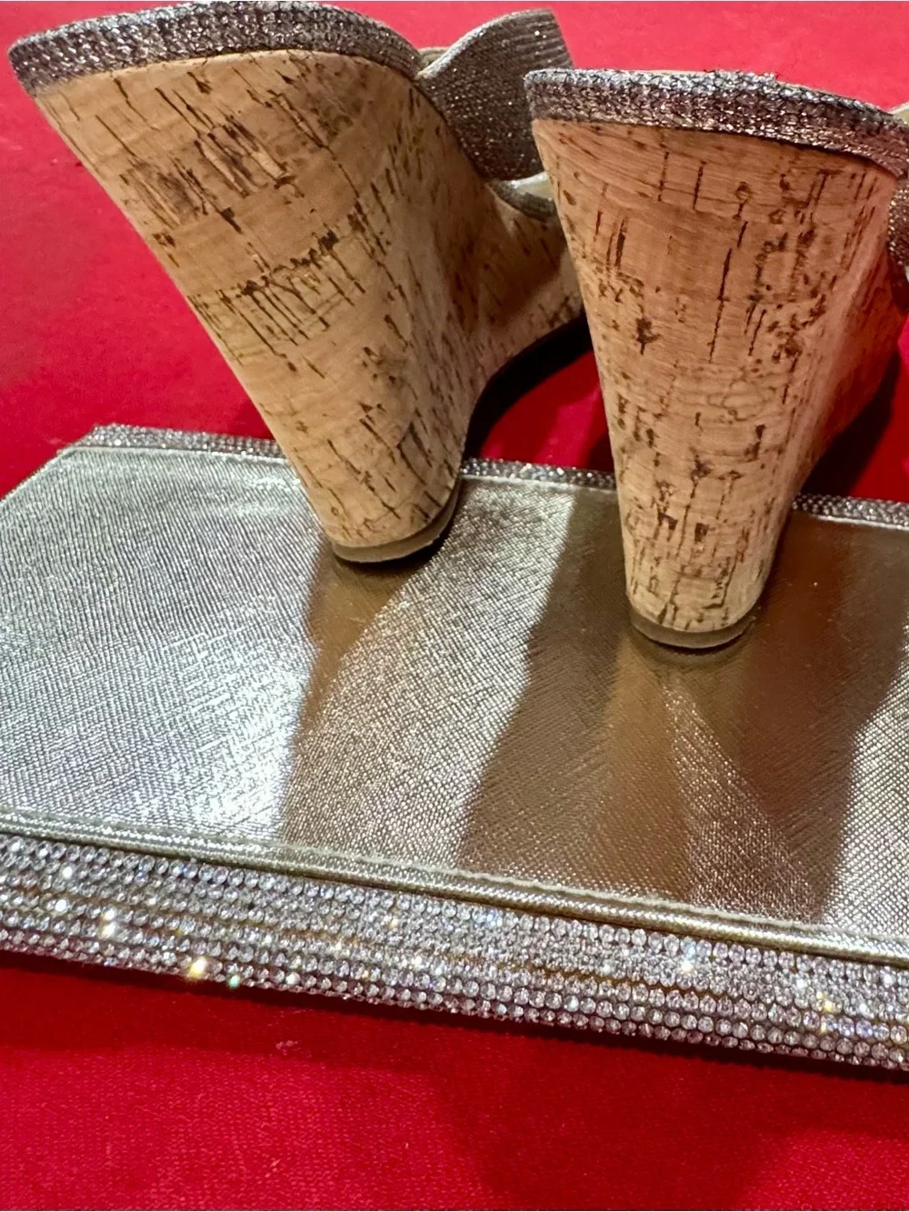 GUESS Silver Glitter Slingback Mules with Matching Clutch